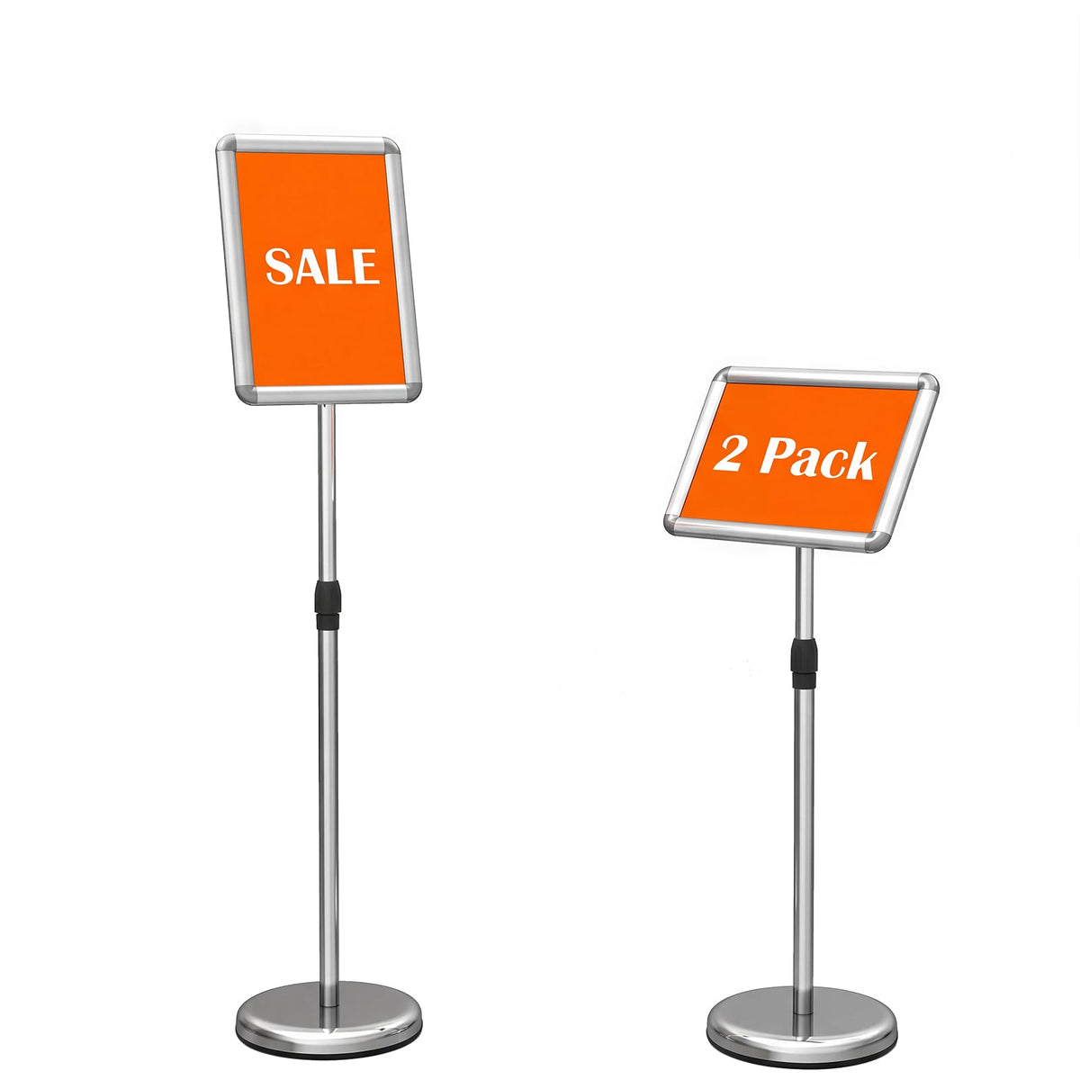 Height Adjustable Floor Standing Poster Stand with Snap-Open Frame and 360° Rotation-Silver