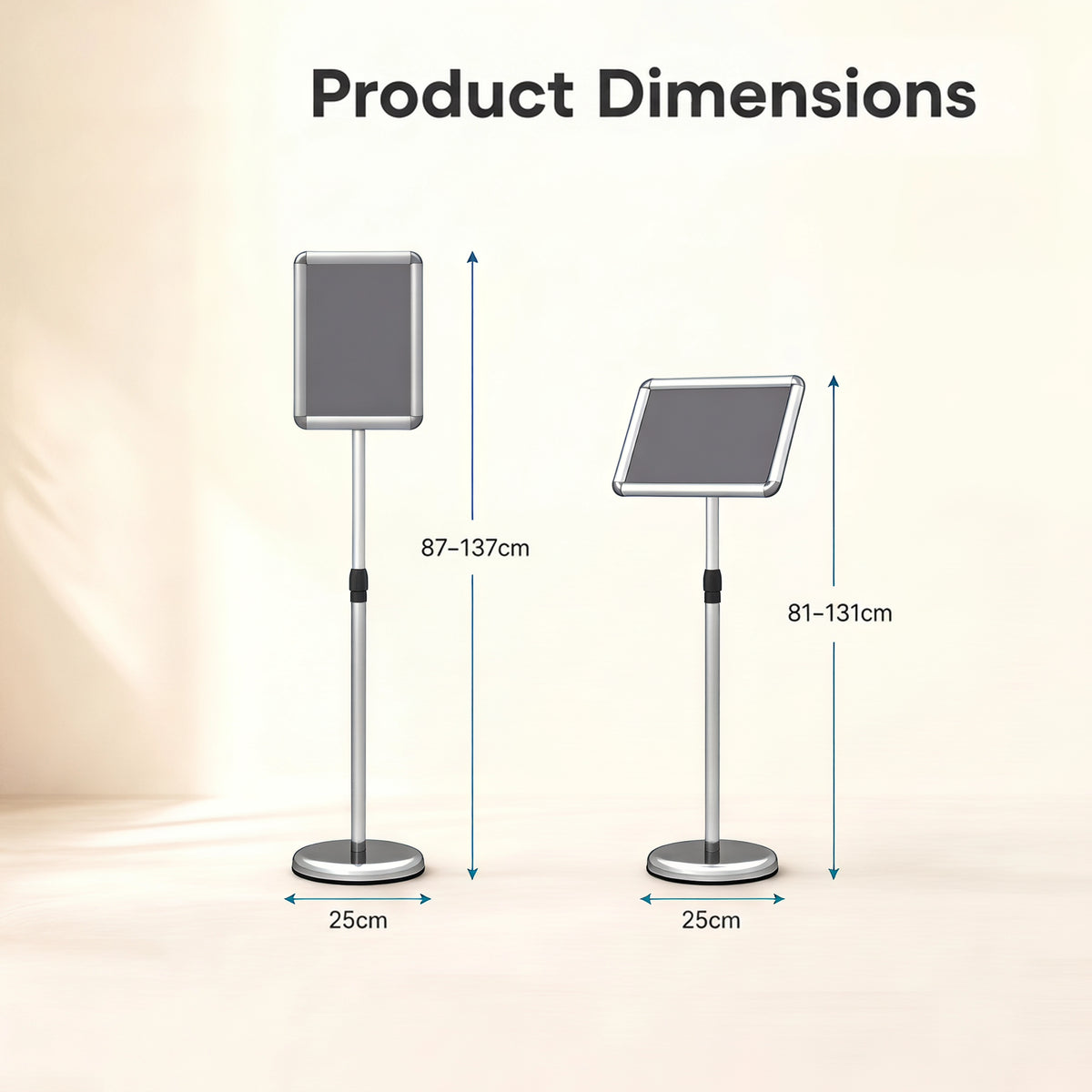 Height Adjustable Floor Standing Poster Stand with Snap-Open Frame and 360° Rotation-Silver