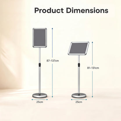 Height Adjustable Floor Standing Poster Stand with Snap-Open Frame and 360° Rotation-Silver