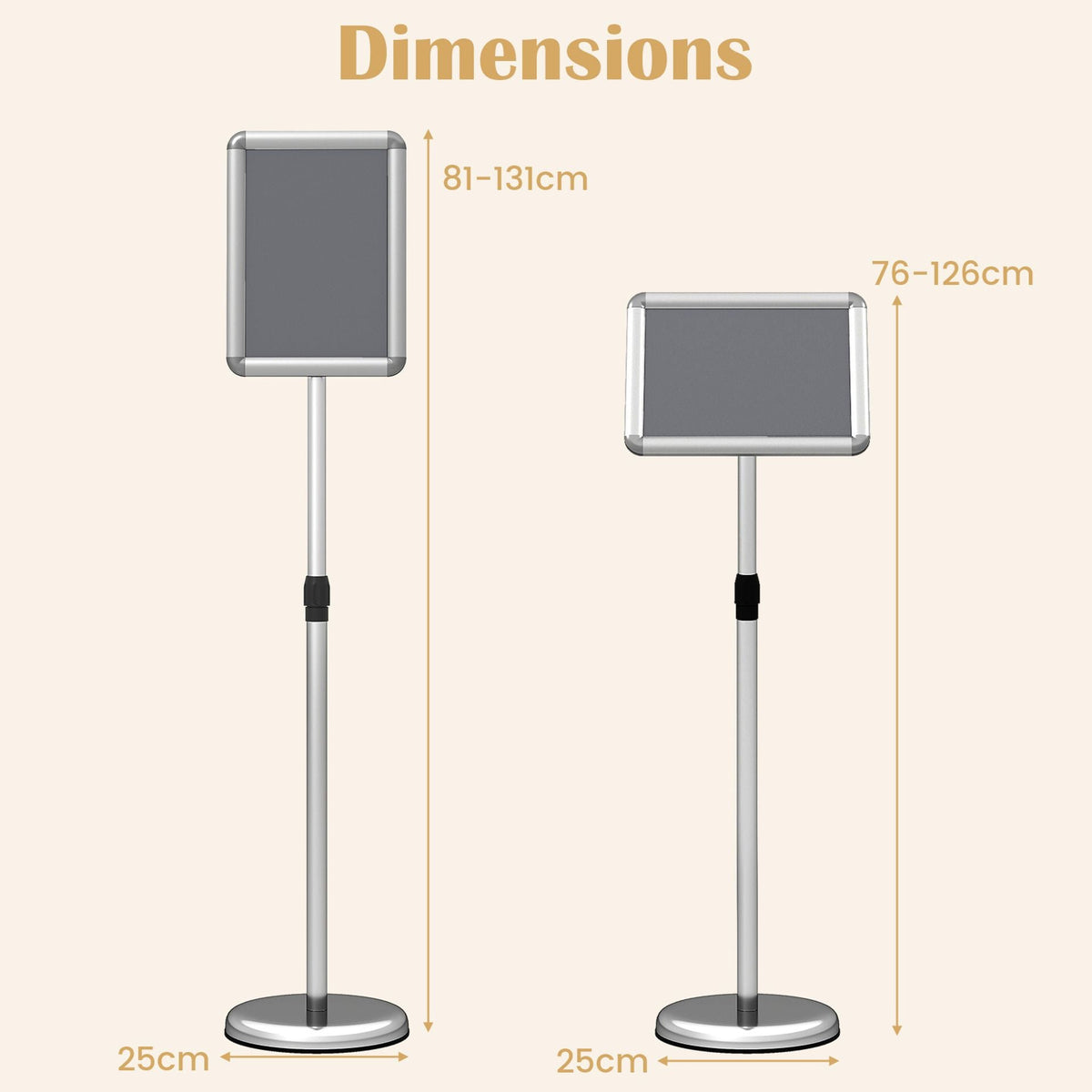 Height Adjustable Sign Holder Stand with Snap-Open Frame-Silver