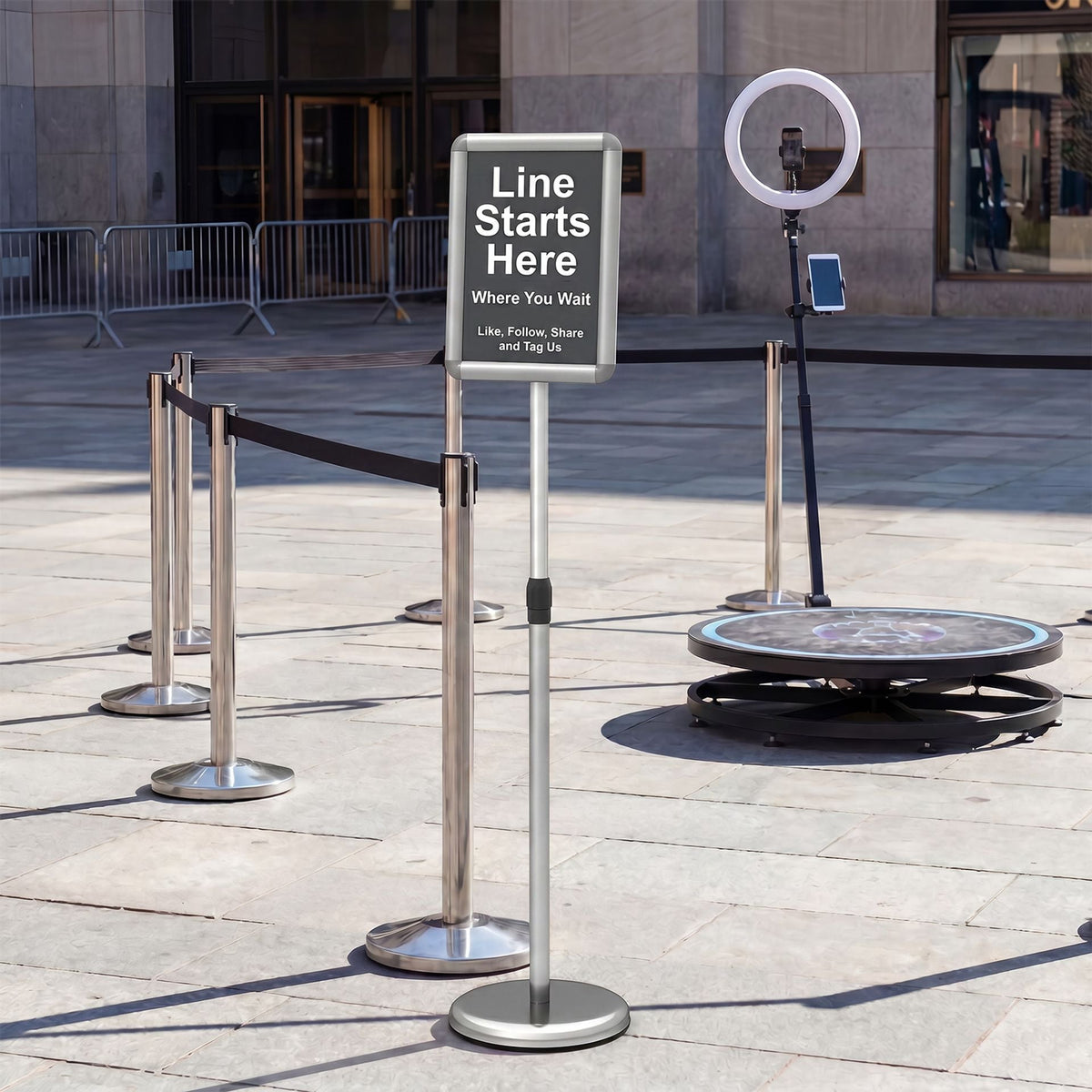 Height Adjustable Sign Holder Stand with Snap-Open Frame-Silver