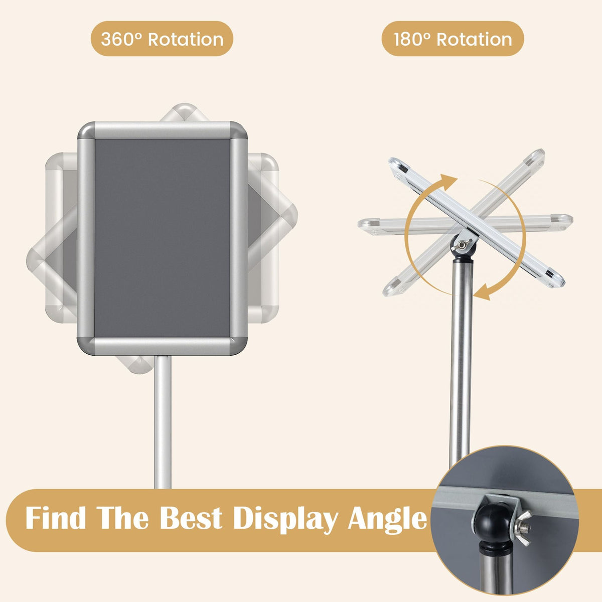 Height Adjustable Sign Holder Stand with Snap-Open Frame-Silver