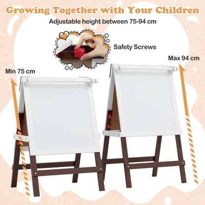 Height-adjustable Painting Easel with Chalkboard and Paper Holder-Brown