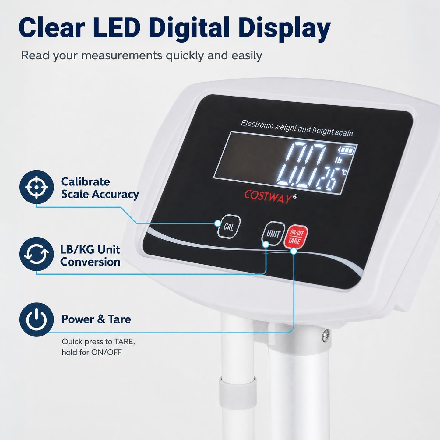 Height and Weight Scale with 180 kg Capacity and 75-203 cm Measurement