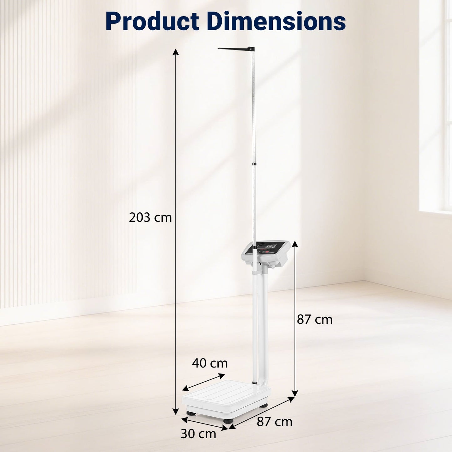 Height and Weight Scale with 180 kg Capacity and 75-203 cm Measurement