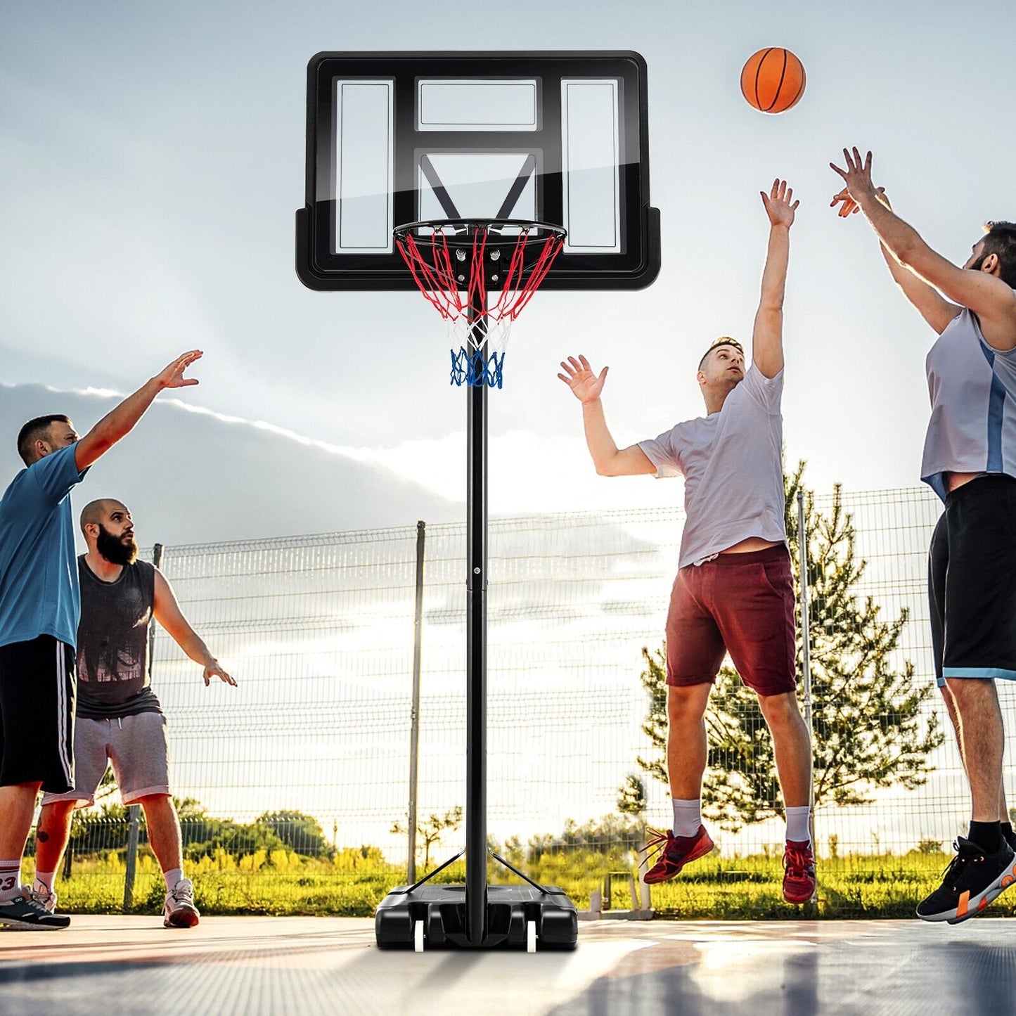Height Adjustable Basketball Hoop System with Wheels and Backboard