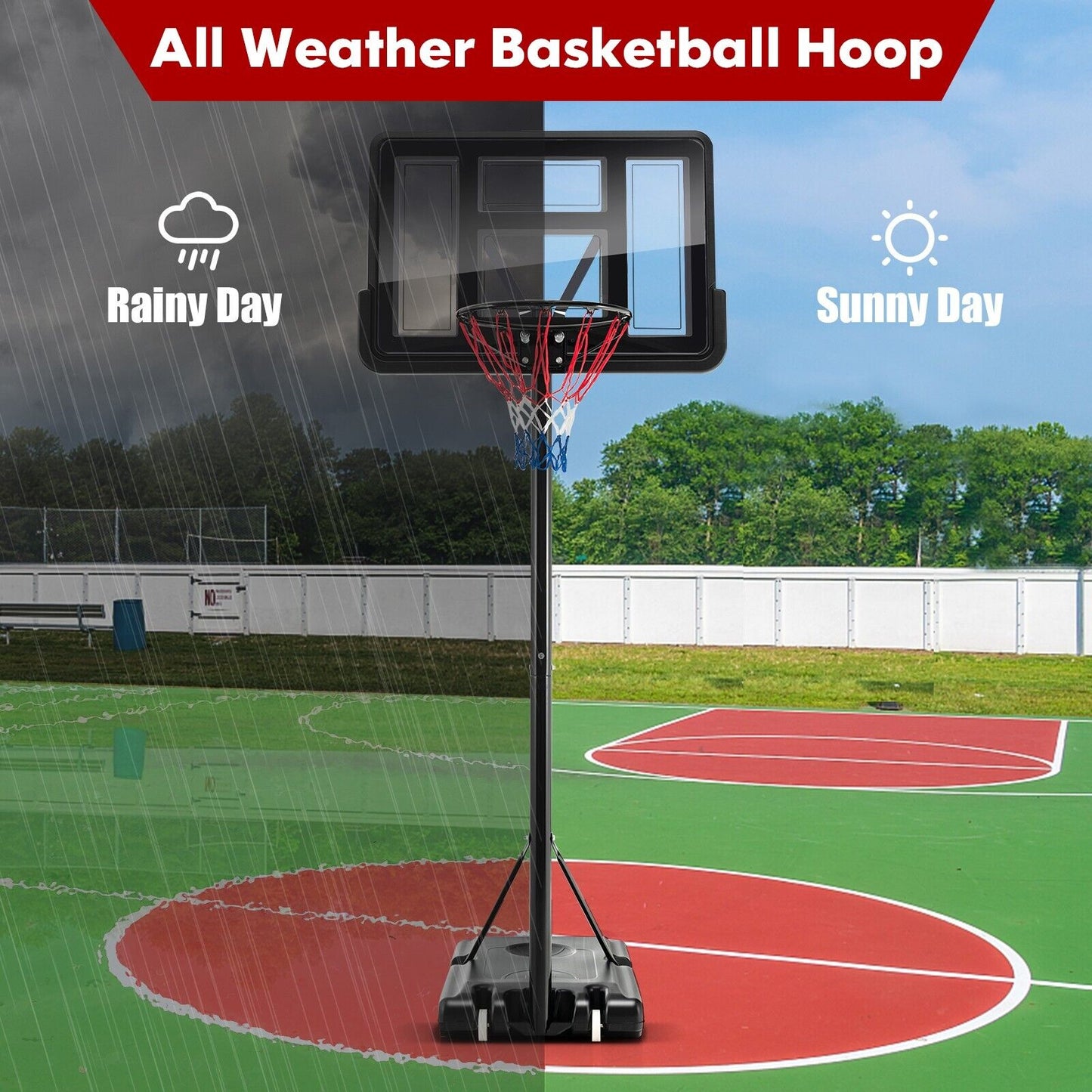 Height Adjustable Basketball Hoop System with Wheels and Backboard