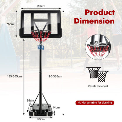 Height Adjustable Basketball Hoop System with Wheels and Backboard