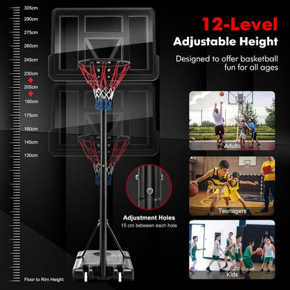 Height Adjustable Basketball Hoop System with Wheels and Backboard
