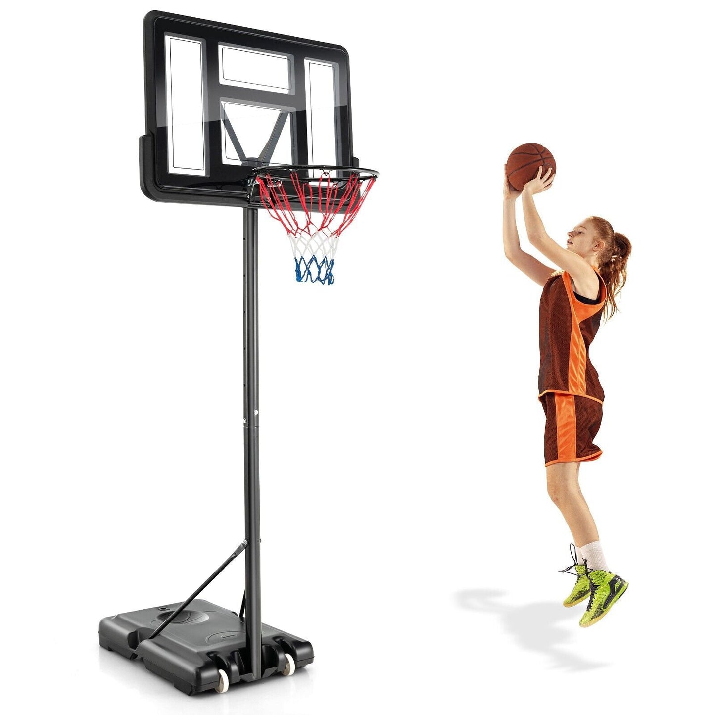 Height Adjustable Basketball Hoop System with Wheels and Backboard