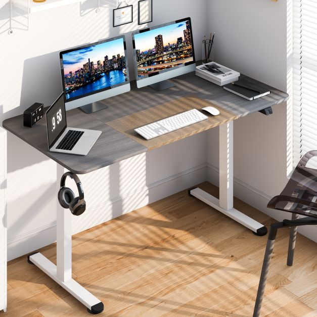 Height Adjustable Home Office Computer Desk with Headphone Hook-Grey