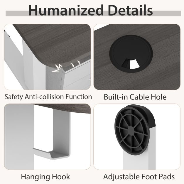 Height Adjustable Home Office Computer Desk with Headphone Hook-Grey