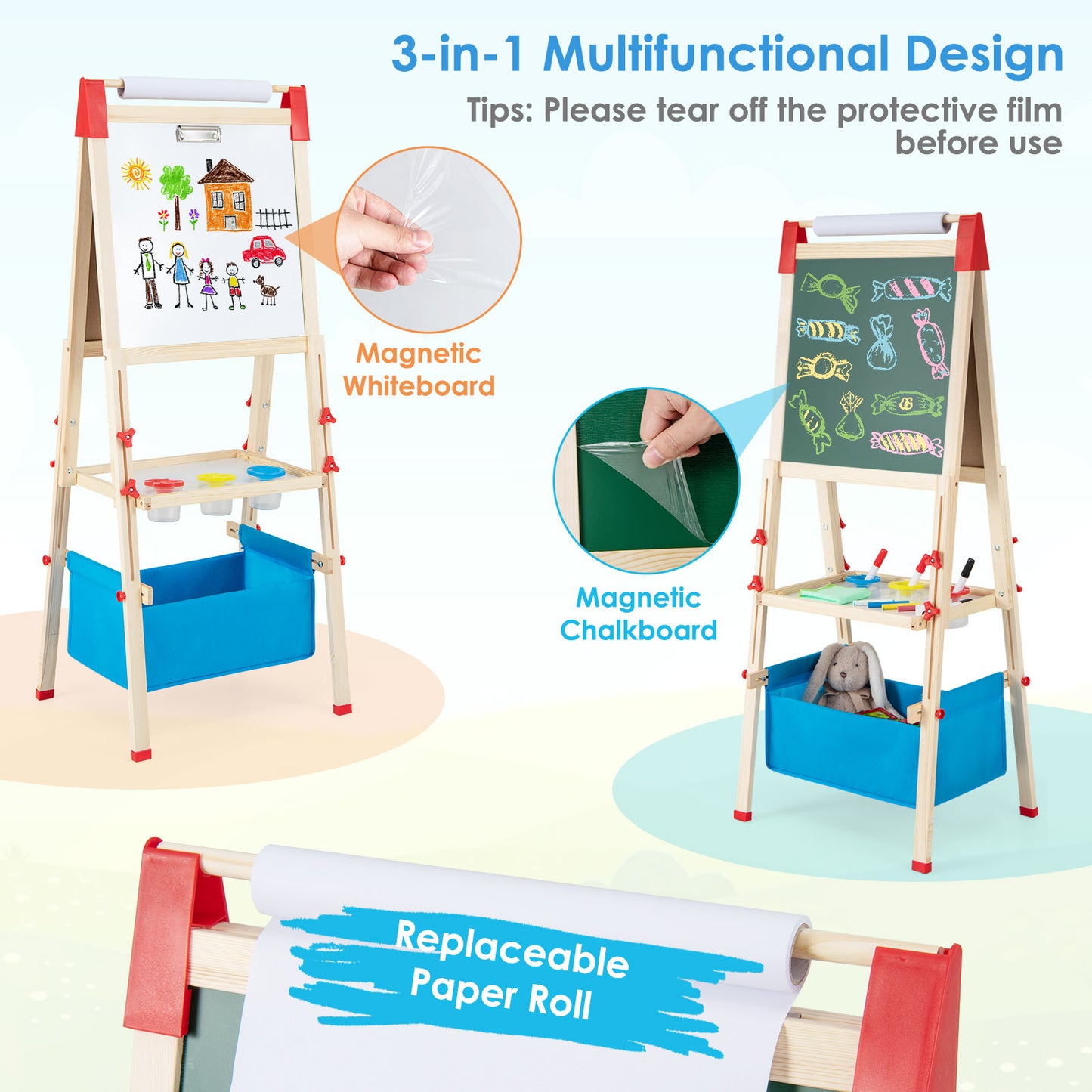 Adjustable Double Sided Kids Wooden Art Easel