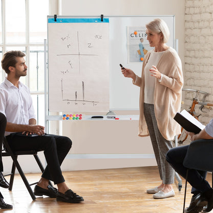 Height Adjustable Magnetic Double Sided Whiteboard with Wheels-White