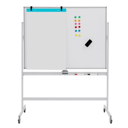 Height Adjustable Magnetic Double Sided Whiteboard with Wheels-White