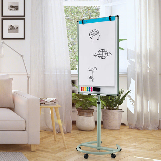 100 cm x 65 cm Height-Adjustable Magnetic Whiteboard on Wheels-Green