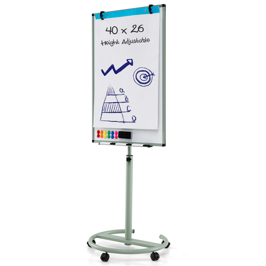 100 cm x 65 cm Height-Adjustable Magnetic Whiteboard on Wheels-Green