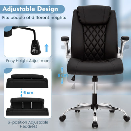 Height Adjustable PU Leather Office Chair with 6-level Headrest-Black
