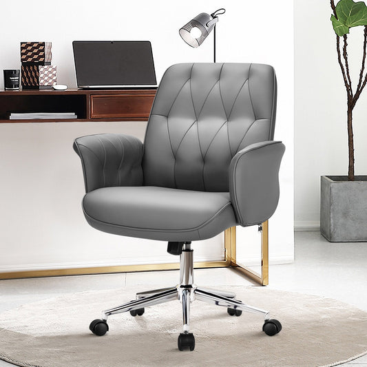Adjustable Swivel PU Leather Office Chair with Rocking Function-Grey