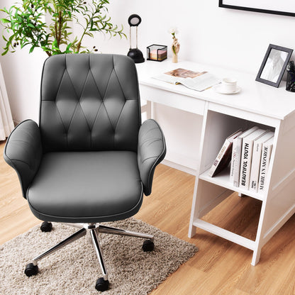 Adjustable Swivel PU Leather Office Chair with Rocking Function-Grey