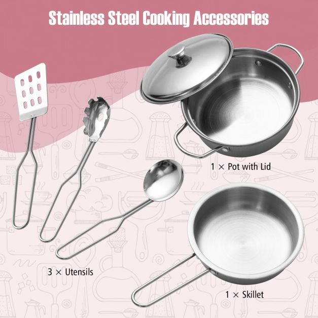 Adjustable Wooden Kids Play Kitchen with Washing Machine-Pink