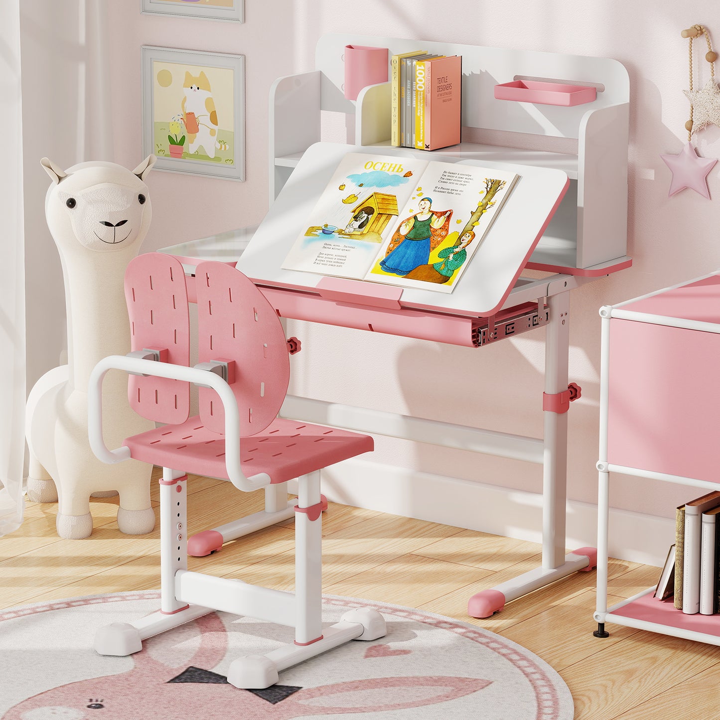 Height-adjustable Kid’s Desk Chair with Double Back Support and Breathable Seat-Pink