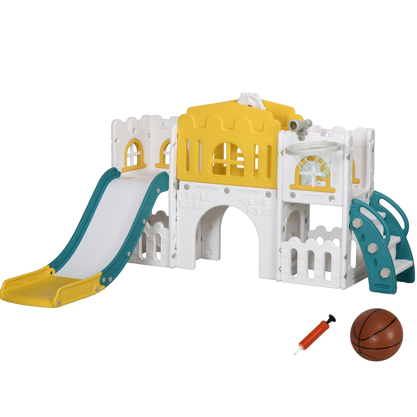 AIYAPLAY 7-in-1 Toddler Slide for Ages 1-3 Years with Basketball Hoop