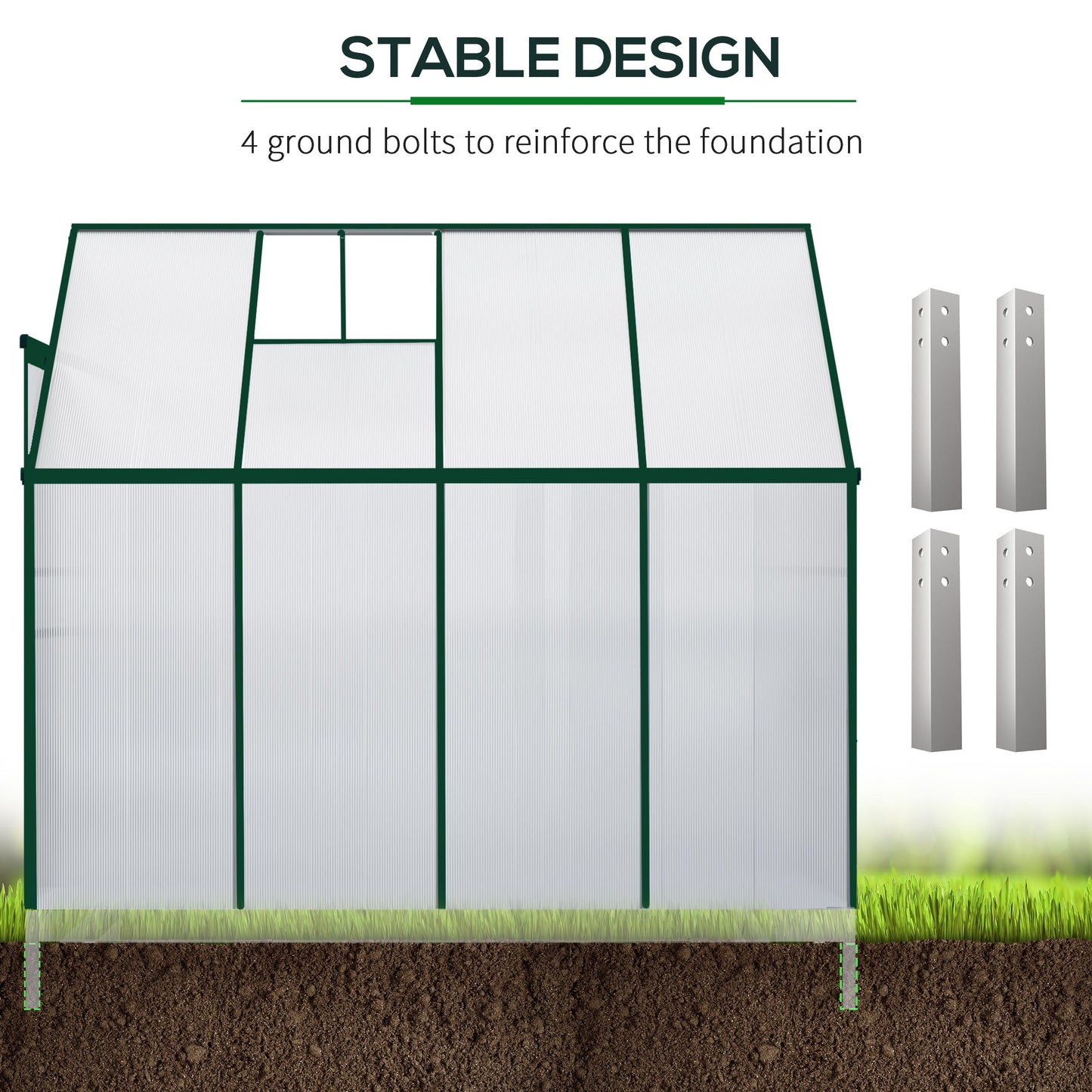 Outsunny 8 X 4ft Walk-In Lean to Greenhouse Garden Heavy Duty Aluminium Polycarbonate with Roof Vent for Plants Herbs Vegetables, Green