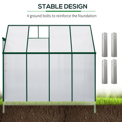 Outsunny 8 X 4ft Walk-In Lean to Greenhouse Garden Heavy Duty Aluminium Polycarbonate with Roof Vent for Plants Herbs Vegetables, Green