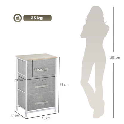 HOMCOM Vertical 3-Tier Linen Drawer Cabinet Organizer Storage Dresser Tower with Metal Frame Adjustable Feet for Living Room, Bathroom, Kitchen, White, Oak and Light Grey