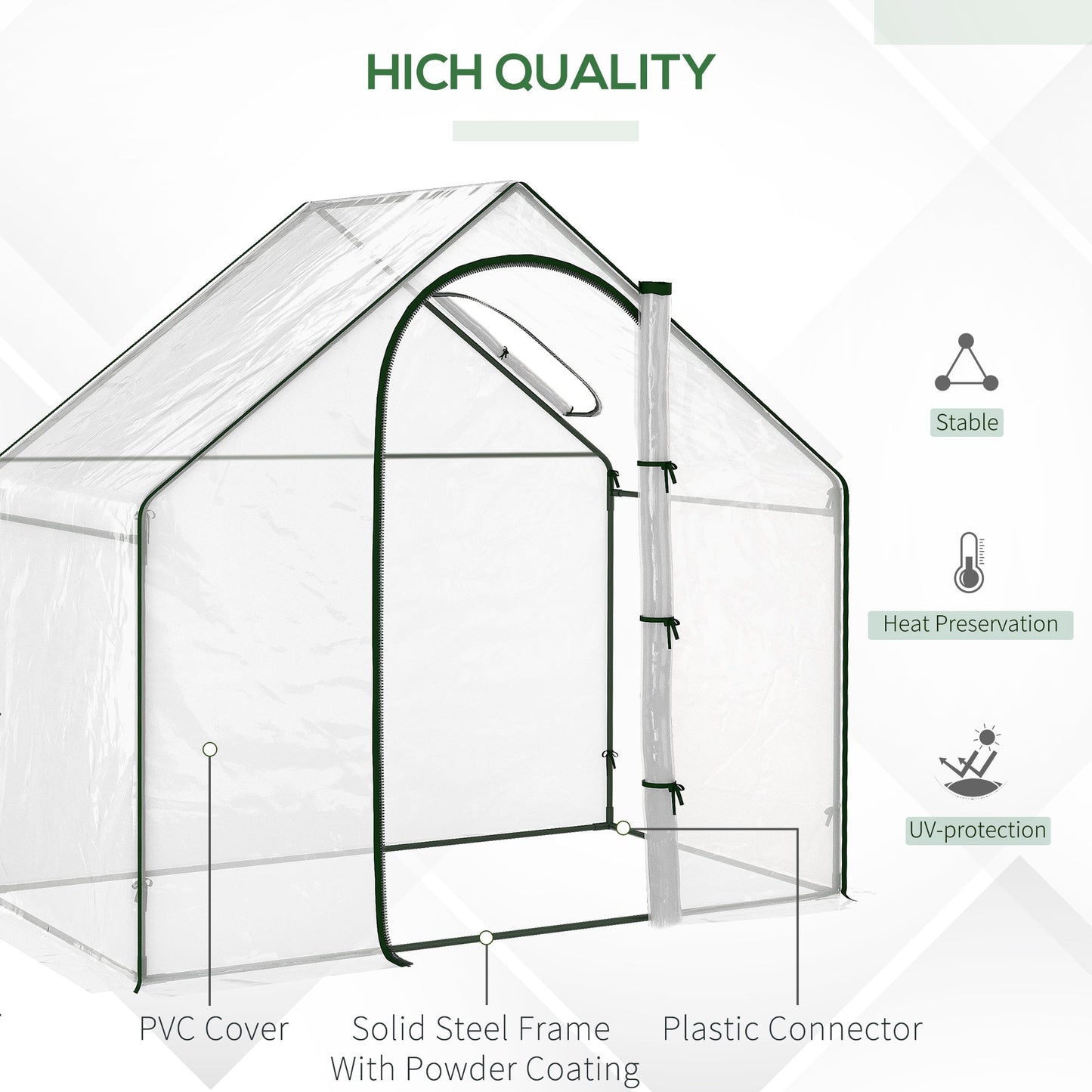 إطار فولاذي لزراعة الزهور الخارجية من Outsunny Walk In PVC Greenhouse Garden مع باب ونافذة بسحاب مقاس 180 × 100 × 168 سم أبيض