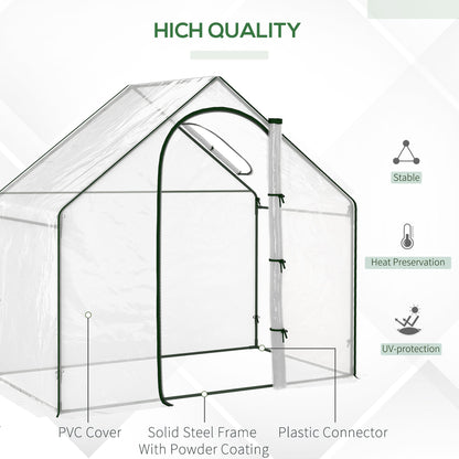 إطار فولاذي لزراعة الزهور الخارجية من Outsunny Walk In PVC Greenhouse Garden مع باب ونافذة بسحاب مقاس 180 × 100 × 168 سم أبيض