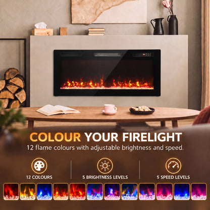 HOMCOM Ultra-Thin Electric Fire Wall Mounted/Recessed/Freestanding 102cm/40" Electric Fireplace with 12 Colours, 5 Brightness