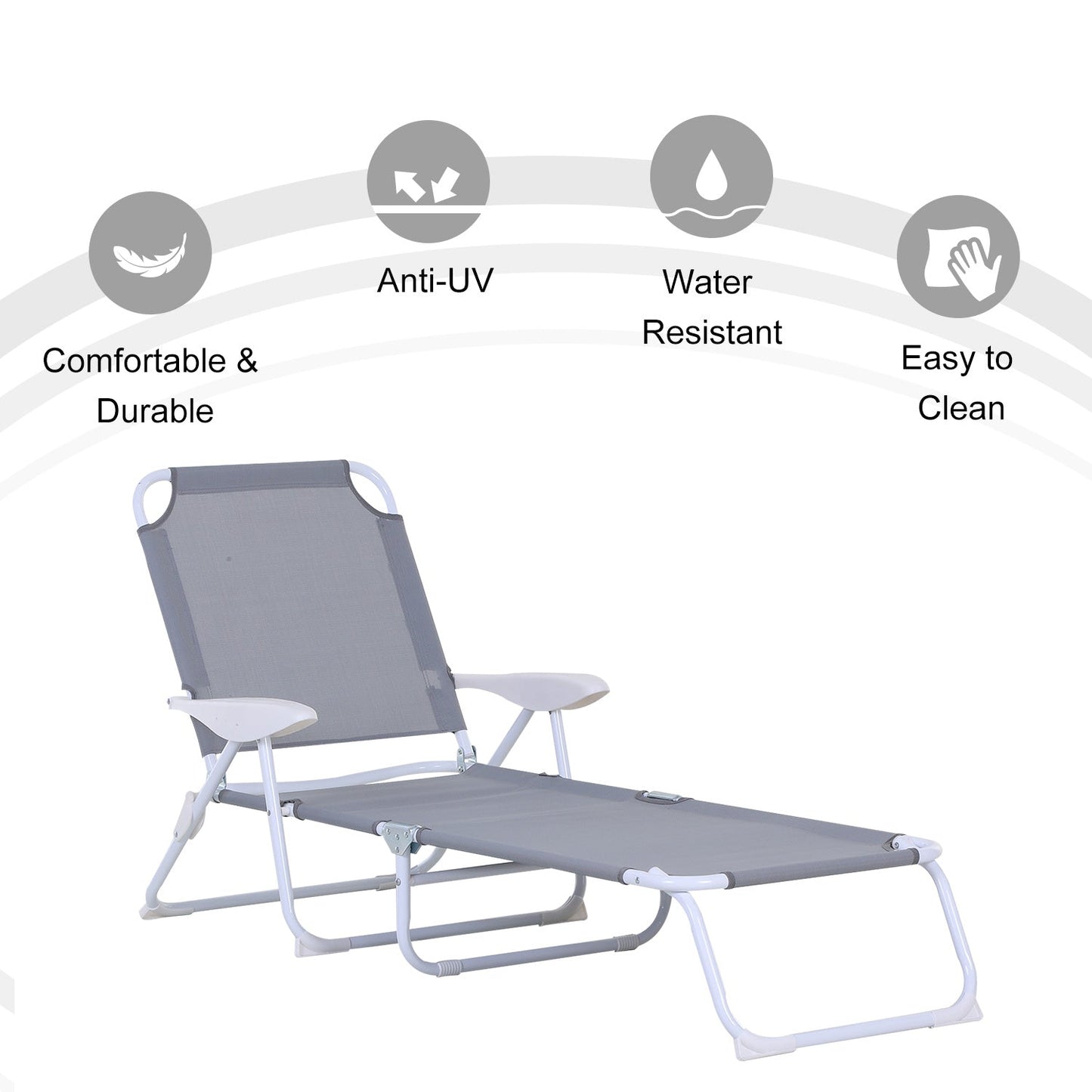 Outsunny Reclining Lounge Chair with 4-Level Adjustable Backrest Folding Sun Beach Lounger for Patio Garden Silver