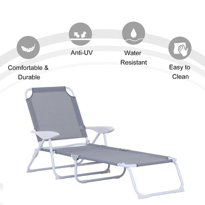 Outsunny Reclining Lounge Chair with 4-Level Adjustable Backrest Folding Sun Beach Lounger for Patio Garden Silver