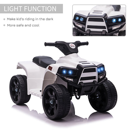 6 V Kids Ride on Cars Quad Bike Electric ATV Toy Quad Bike for Toddlers w/ Headlights Battery Powered for 18-36 months White+Black