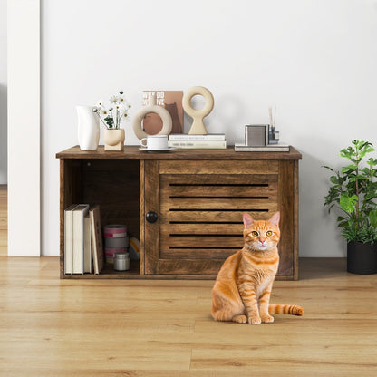 Cat Litter Box Enclosure Hidden Cat Washroom with Winding Entry-Oak