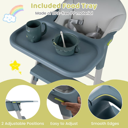 High Chair with Detachable Tray and Waterproof Cushion for 6-36 Months-Grey