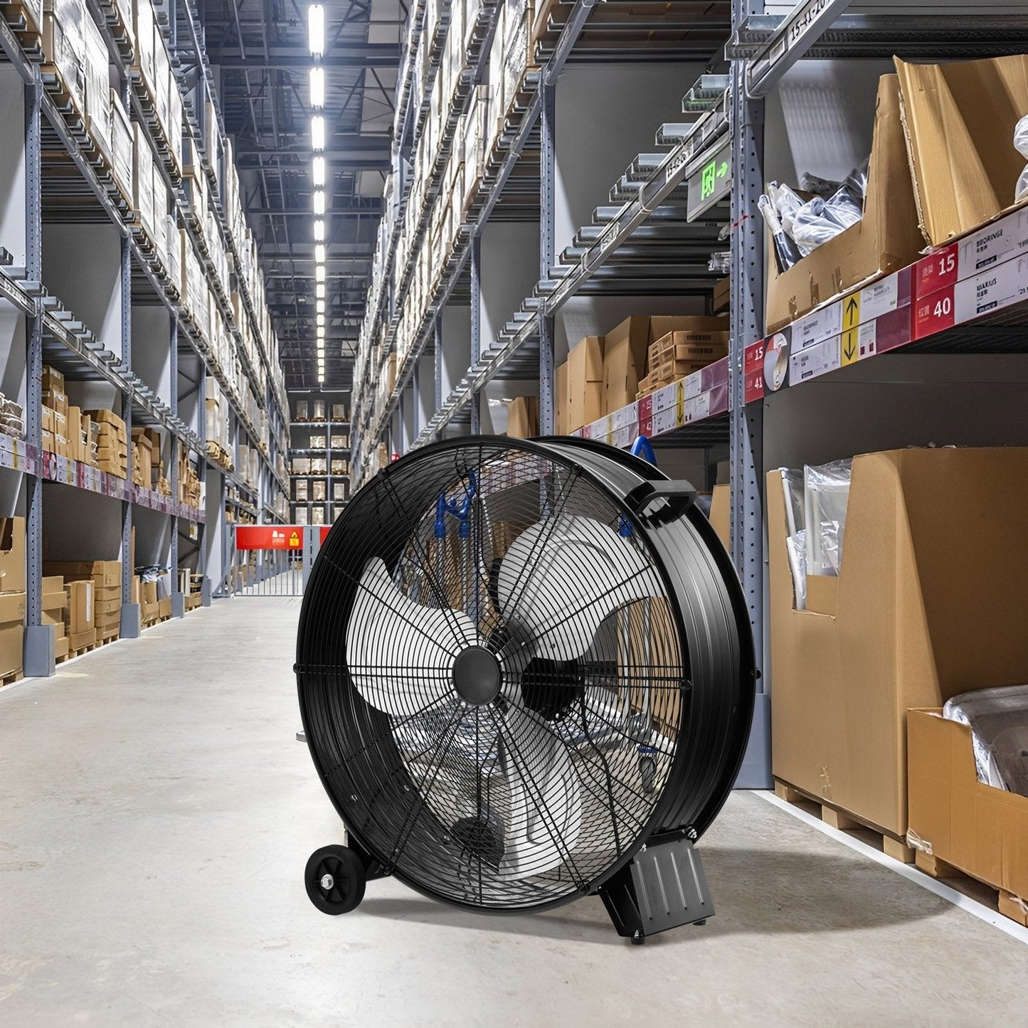 24 Inch High-Velocity Industrial Floor Fan with Wheels and Handle