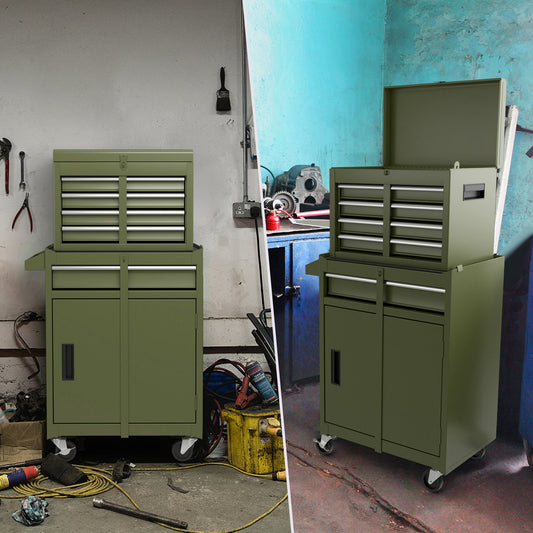 High Capacity Tool Storage Cabinet with Lockable Wheels-Dark Green