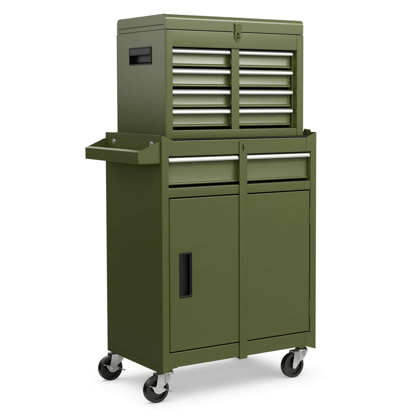 High Capacity Tool Storage Cabinet with Lockable Wheels-Dark Green