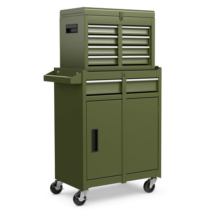 High Capacity Tool Storage Cabinet with Lockable Wheels-Dark Green