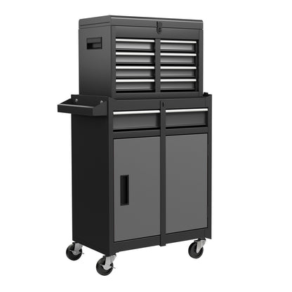 High Capacity Tool Storage Cabinet with Lockable Wheels-Black & Grey