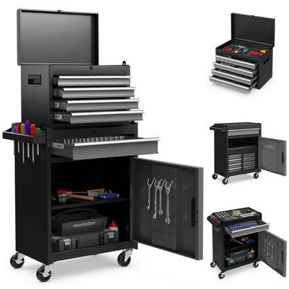 High Capacity Tool Storage Cabinet with Lockable Wheels-Black & Grey