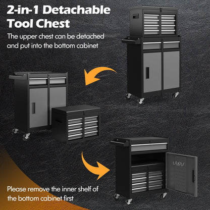 High Capacity Tool Storage Cabinet with Lockable Wheels-Black & Grey