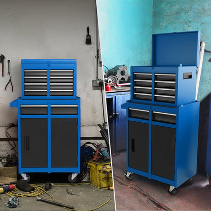 High Capacity Tool Storage Cabinet with Lockable Wheels-Blue