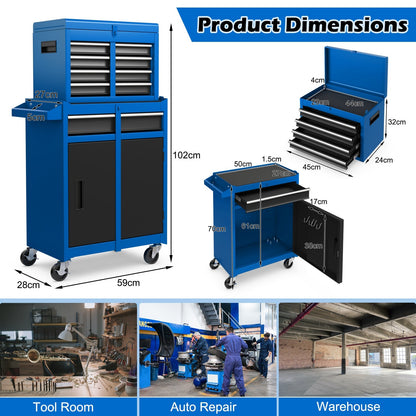 High Capacity Tool Storage Cabinet with Lockable Wheels-Blue