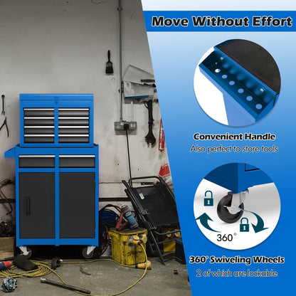 High Capacity Tool Storage Cabinet with Lockable Wheels-Blue