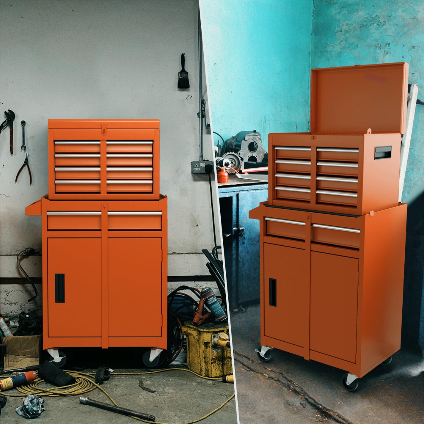 High Capacity Tool Storage Cabinet with Lockable Wheels-Orange
