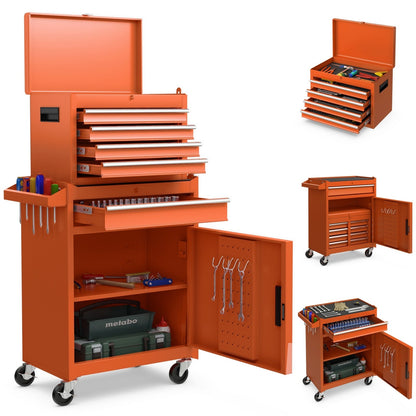 High Capacity Tool Storage Cabinet with Lockable Wheels-Orange